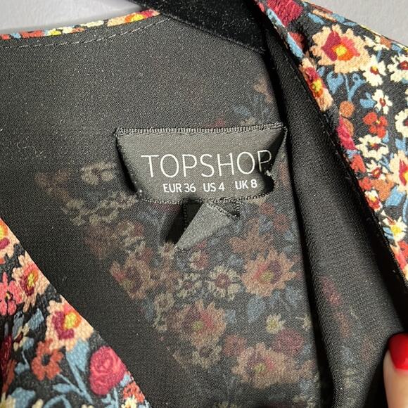 TopShop Floral Mini Dress With Ruffled Cutouts Size 4 - Picture 5 of 9